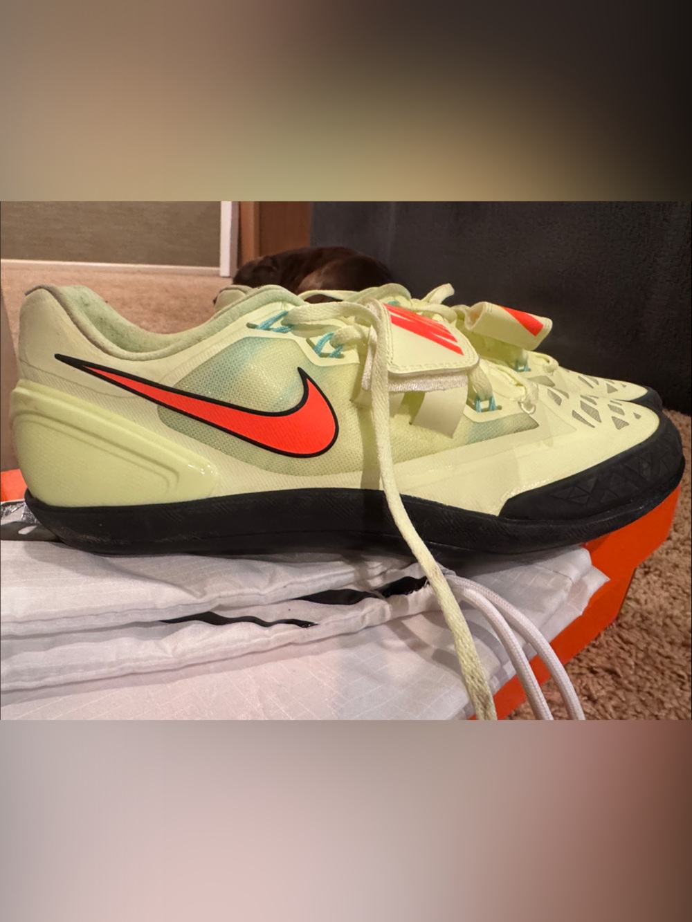 Nike Kids Light Green Sneakers with Bright Orange Swoosh
